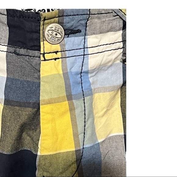 55 Stage Vintage Big Block Yellow Plaid Cotton Casual Cargo Utility Shorts Large - Picture 3 of 12
